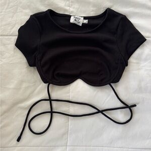 Princess Polly Black Crop Top with Tie Detail